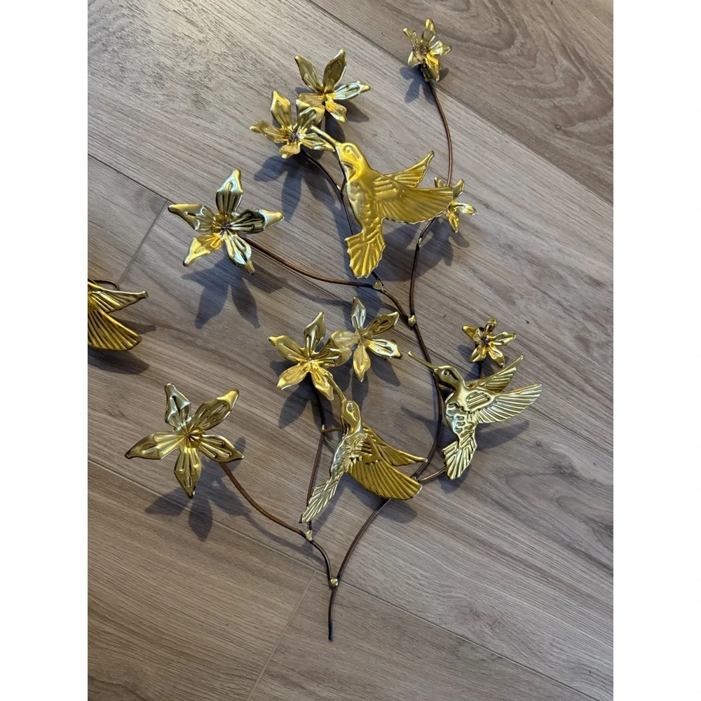 Vintage Brass Hummingbird Wall Art Set Gold Metal Mid Century Modern Decor 7pc‎